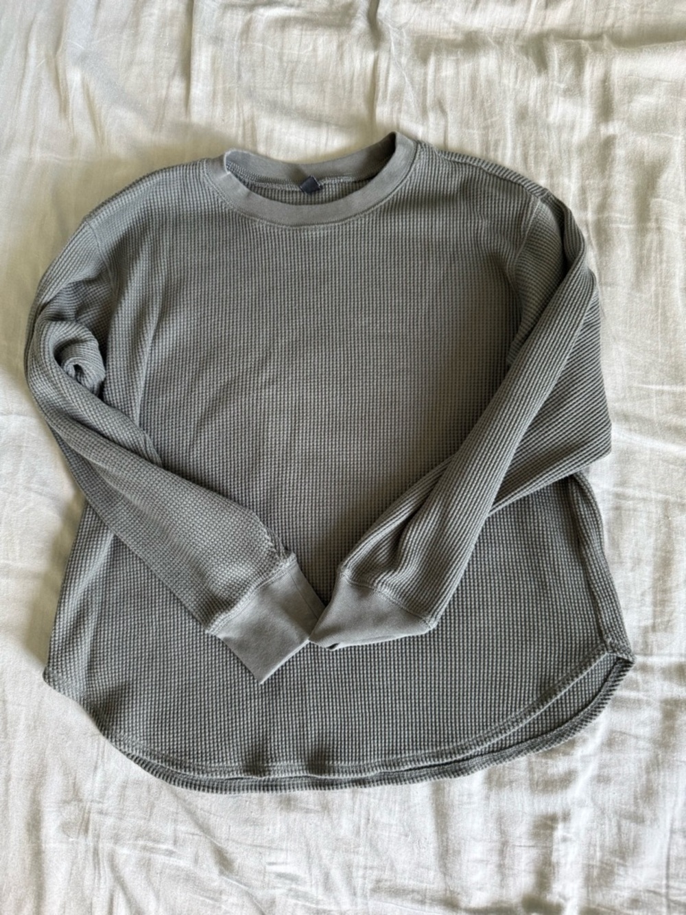 Uniqlo Olive Green Waffle-Knit Crew Sweatshirt